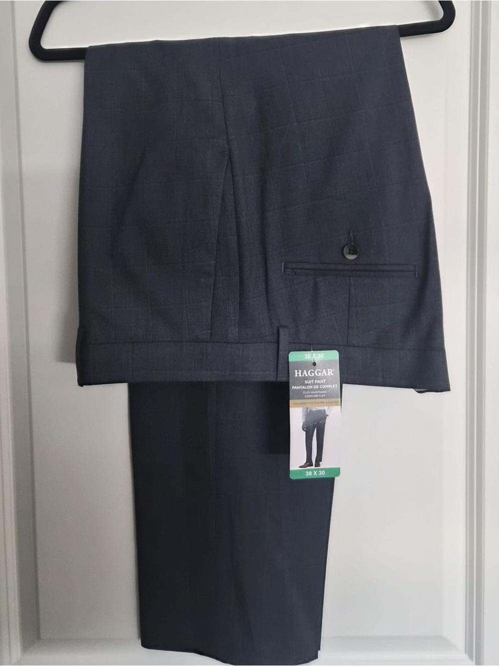 Haggar Men's Dress Pants in Dark Blue Windowpane - 38 x 30
